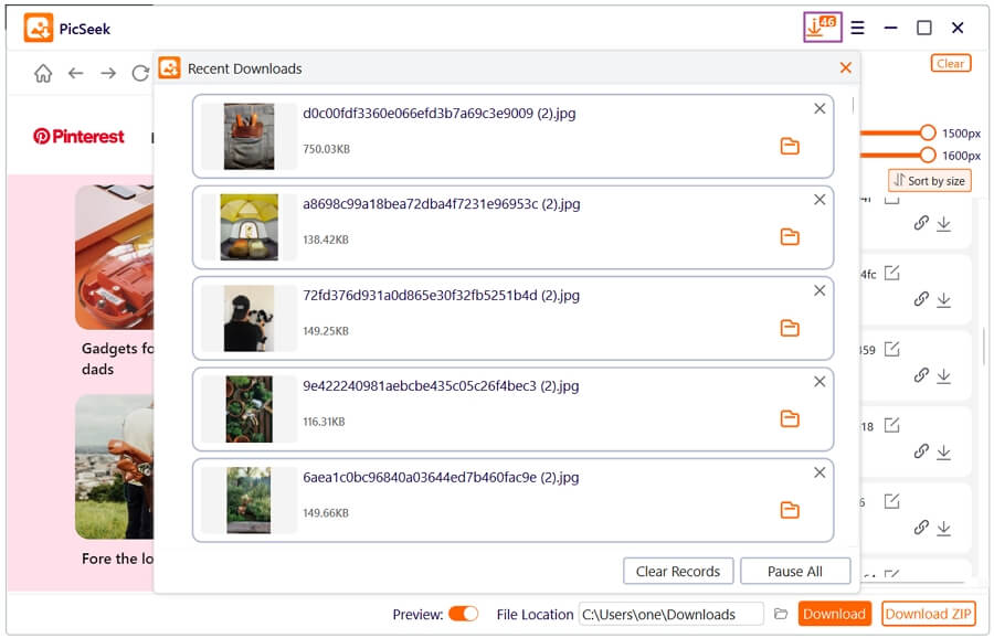 view your download progress